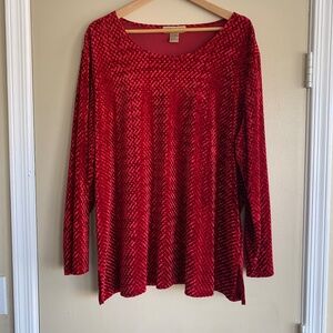 Notations Woman Red Velvet Textured Top Sz.3x Business Career Long Sleeve Shirt
